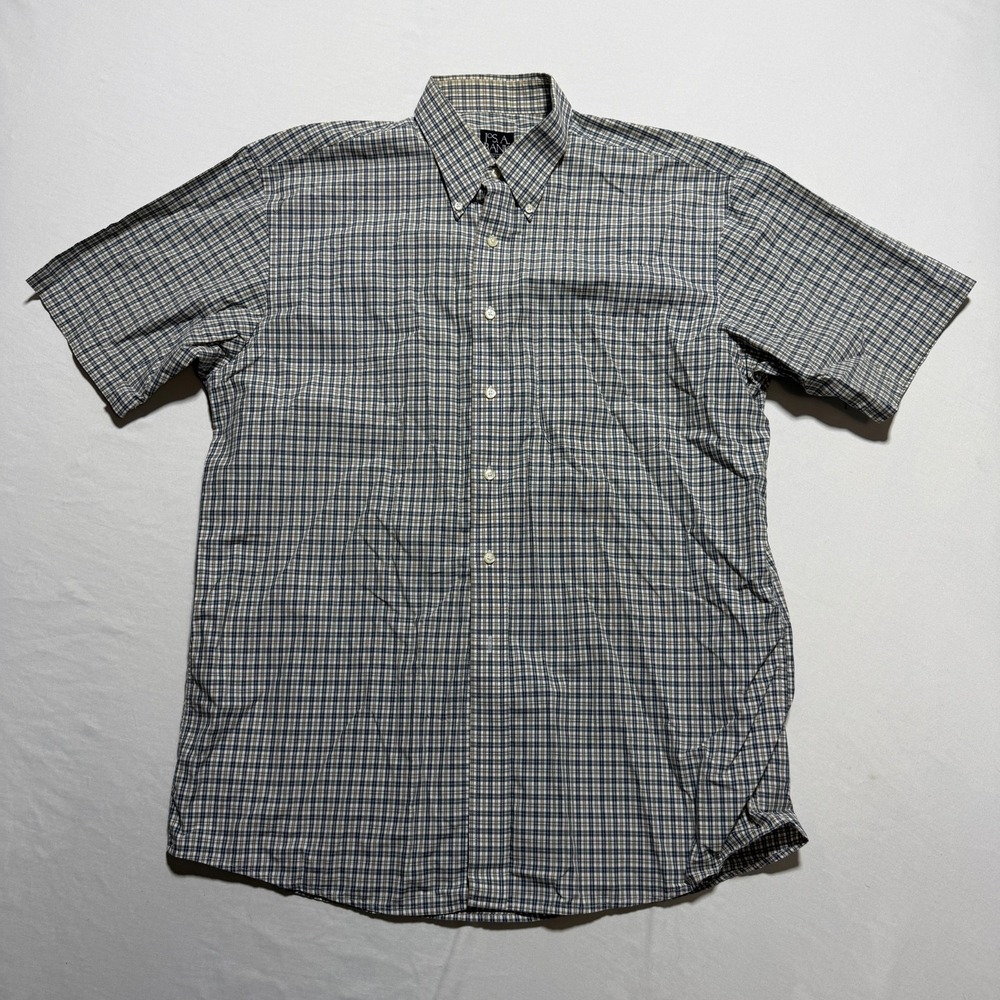 Jos A Bank Traveler's Collection Mens L Plaid Short Sleeve Cotton Button Up